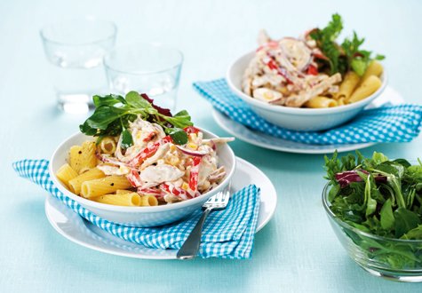 En härlig pastasås där smaken av grillad kyckling och paprika fint smälter ihop med crème fraichen som har smak av soltorkade tomater och fetaost.