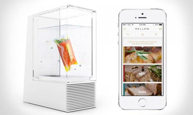 Kök
 
 Laga gourmetmat med mobilen
 Lyckas du alltid översteka kycklingen så att den blir torr och trist? Eller blir köttet aldrig riktigt som du vill ha det? Mellow är maskinen som tillagar maten helt perfekt (du kan förstås ställa in exakt hur du vill ha det också) – till och med när du inte är hemma. Du kan till exempel stoppa ner lax i den innan du går hemifrån på morgonen och sedan ställer du via mobilen in när du vill att maten ska vara färdig. Maskinen håller råvarorna fräscha hela dagen till det är dags att börja tillaga, och när du kommer hem är maten färdig!
 Mellow