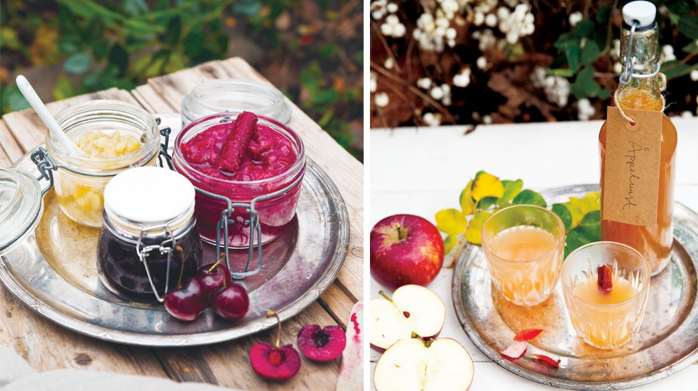 Årets stora skördefest närmar sig! Här är fem oemotståndliga recept på äppeldricka, vinägerchips, päronmarmelad, plommonchutney och körsbärssylt.