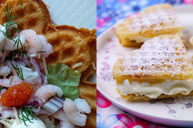 Våffeldagen kan firas med både klassiska och mer annorlunda recept. Här har vi samlat varianter som passar både som frukost, middag och efterrätt.