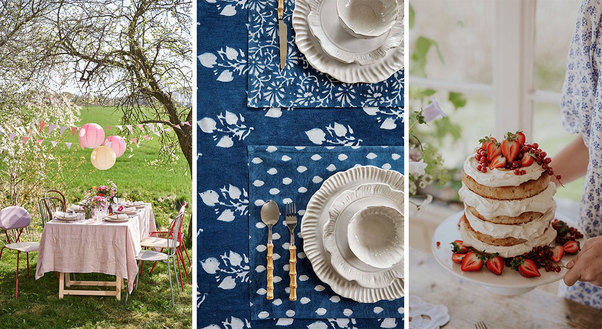 Pastellfärgade girlanger, blommigt porslin och grönskande bordsdekorationer. Maxa sommarens festligheter med vackra dukningar. Inspireras här av årets trender!