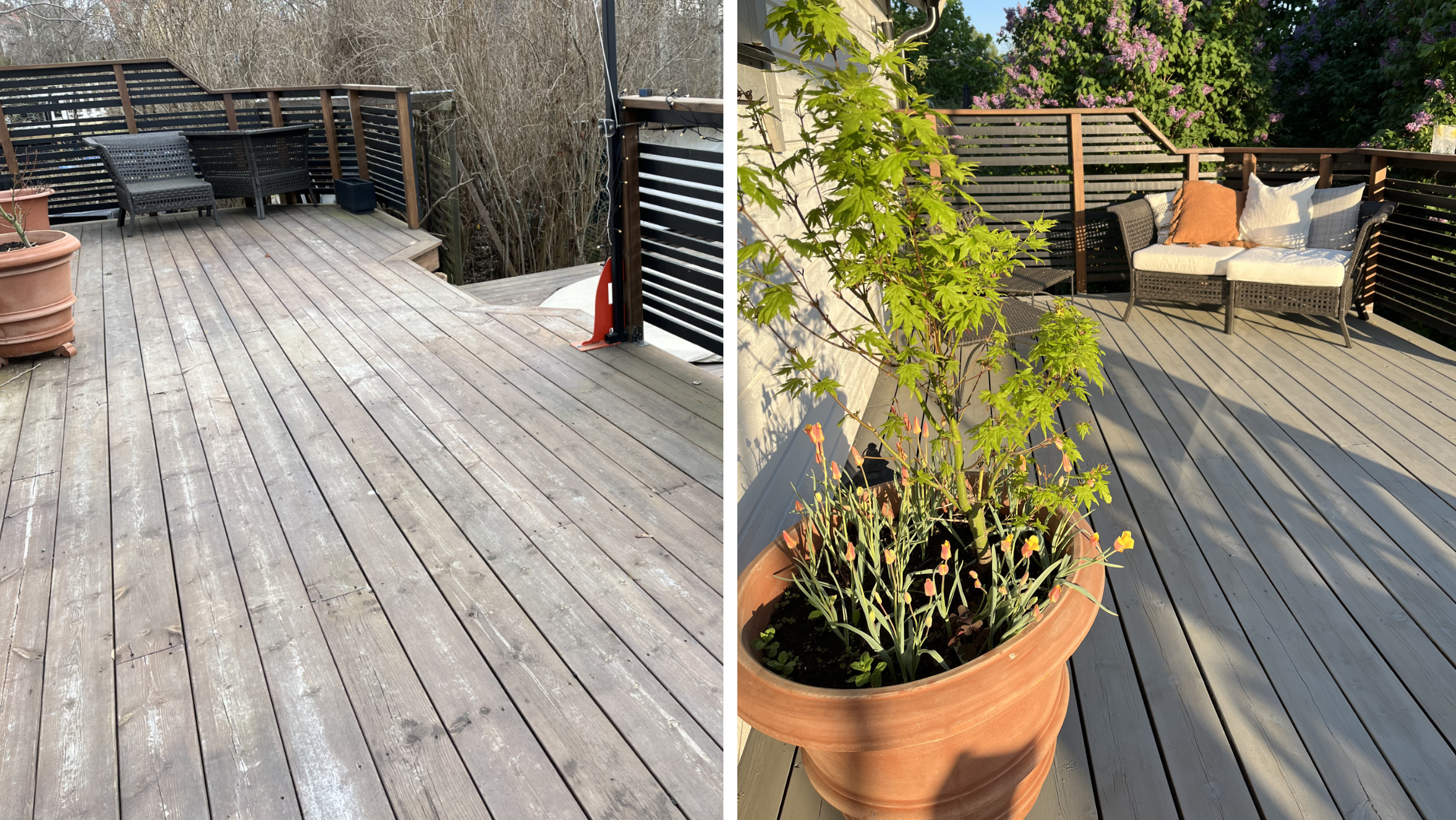 Altanen – före och efter slipning och oljning.